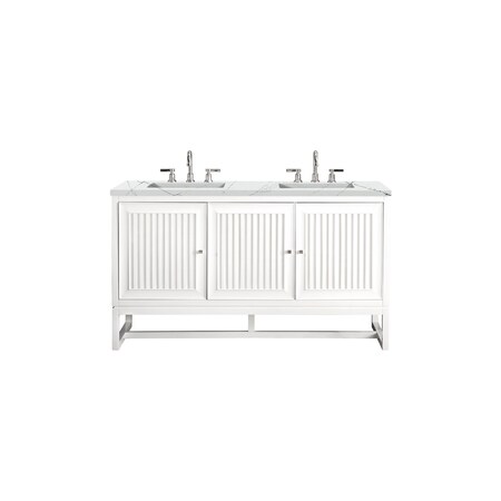James Martin Vanities Athens 60in Double Vanity, Glossy White w/ 3 CM Ethereal Noctis Top E645-V60D-GW-3ENC